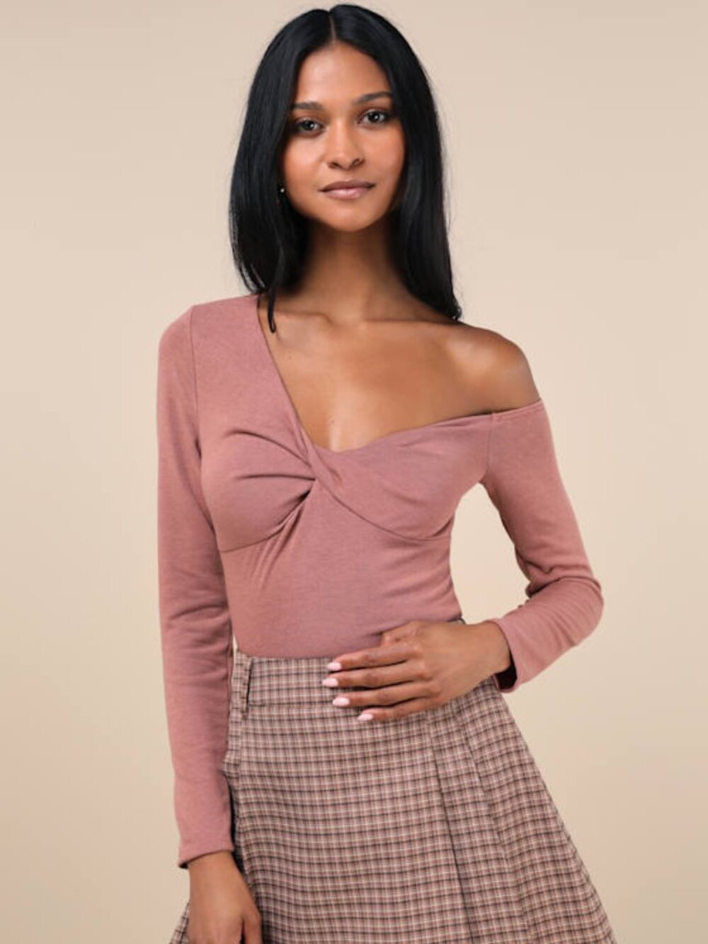 Lulus Adorable Simplicity Rusty Rose One-shoulder Sweater Top Pink - Size M